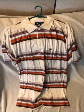 Kirra White Polo with Rust & Navy Stripes